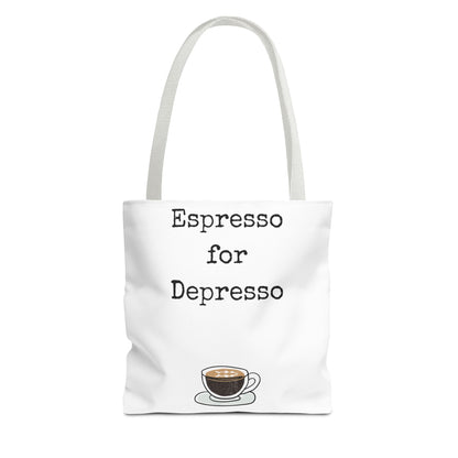 Espresso for Depresso Tote Bag, Coffee Lover Gift, Cute Grocery Bag, Casual Everyday Tote, Funny Quote Bag, Eco-Friendly Shopping Bag