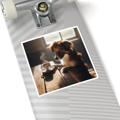 Cute Coffee Dog Sticker – Cozy Aesthetic Puppy Drinking Coffee for Laptops, Water Bottles – Gift for Dog & Coffee Lover