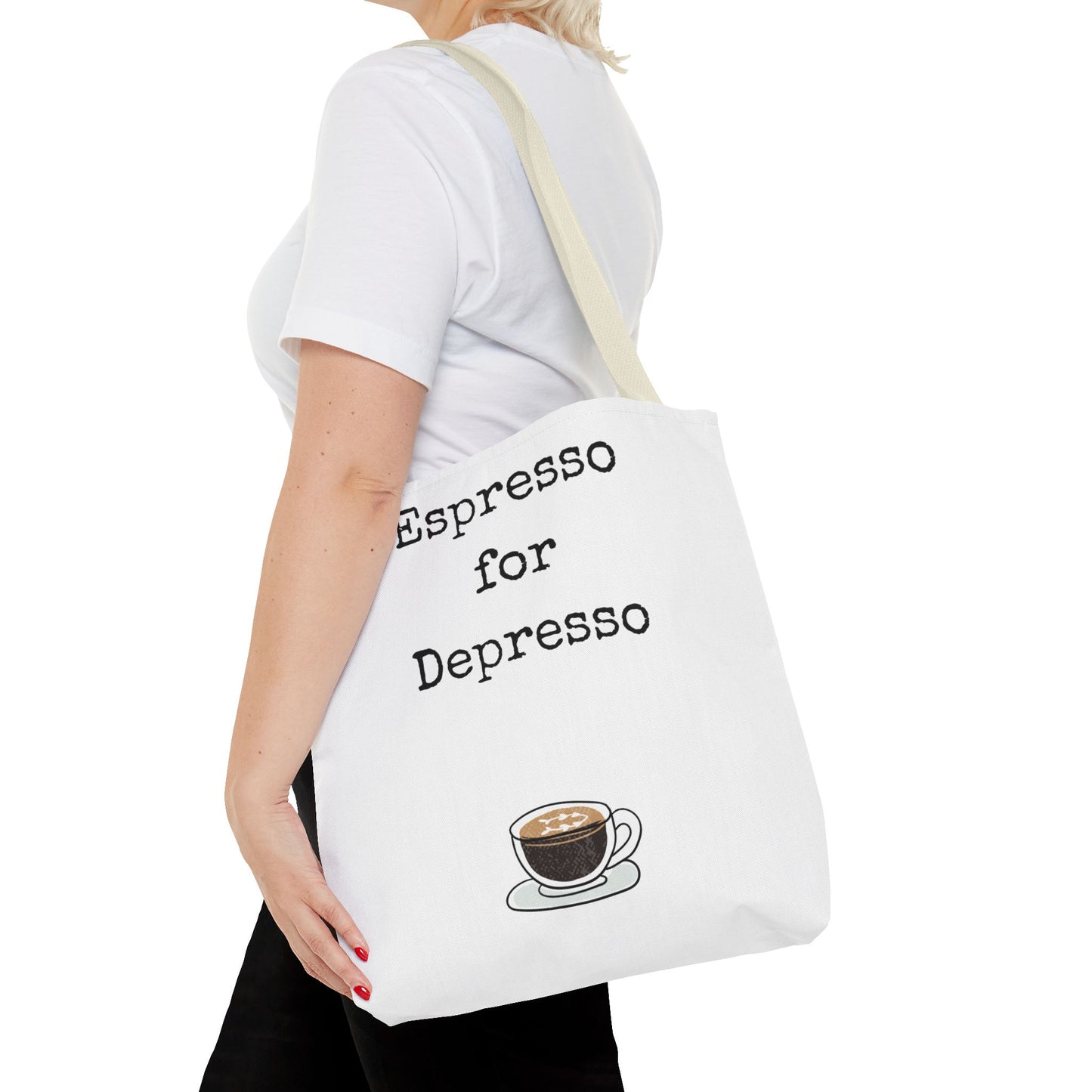 Espresso for Depresso Tote Bag, Coffee Lover Gift, Cute Grocery Bag, Casual Everyday Tote, Funny Quote Bag, Eco-Friendly Shopping Bag