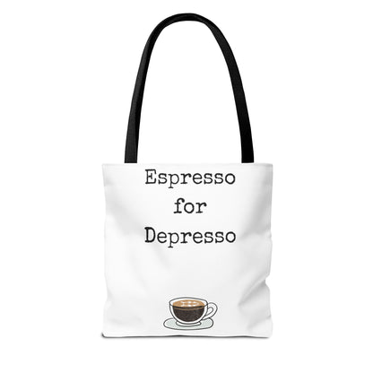 Espresso for Depresso Tote Bag, Coffee Lover Gift, Cute Grocery Bag, Casual Everyday Tote, Funny Quote Bag, Eco-Friendly Shopping Bag