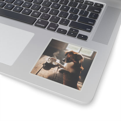 Cute Coffee Dog Sticker – Cozy Aesthetic Puppy Drinking Coffee for Laptops, Water Bottles – Gift for Dog & Coffee Lover