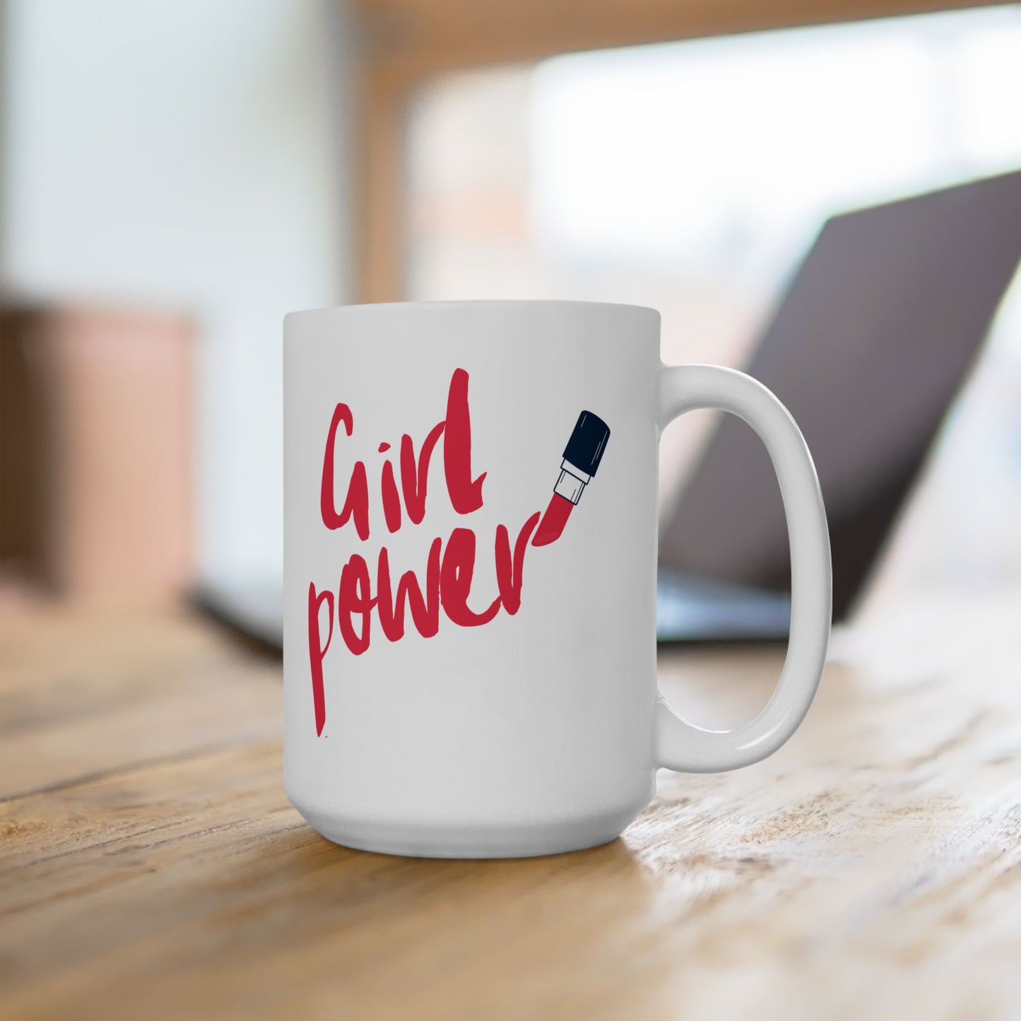 Girl Power Ceramic Mug, Lipstick Coffee Cup, Feminist Tea Mug, Empowerment Hot Beverage Mug, Makeup Lover Gift, 11oz 15oz Mug