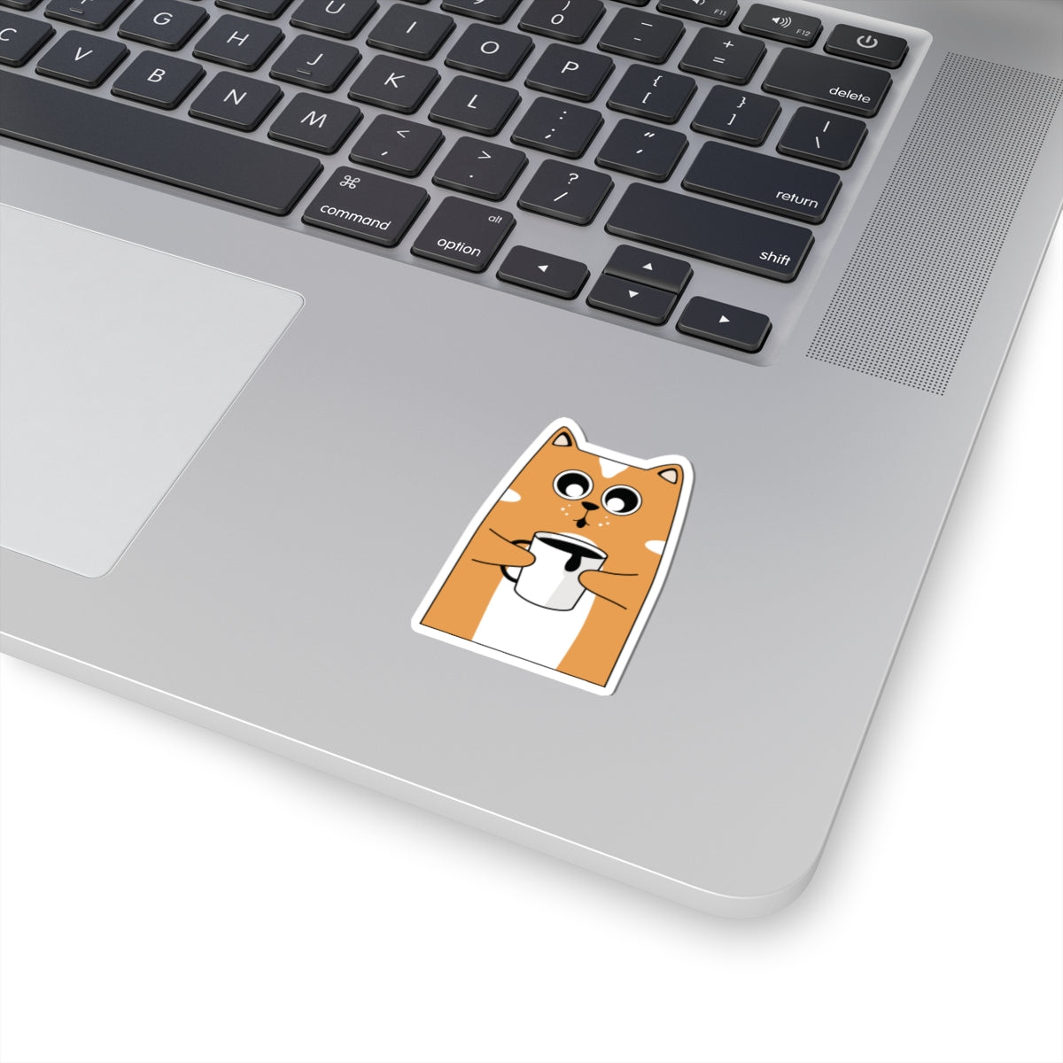 Funny Cat Sticker - Cute Orange Cat Holding Coffee Cup Illustration - Laptop, Water Bottle, Notebook, Car Decor, Cat Lovers