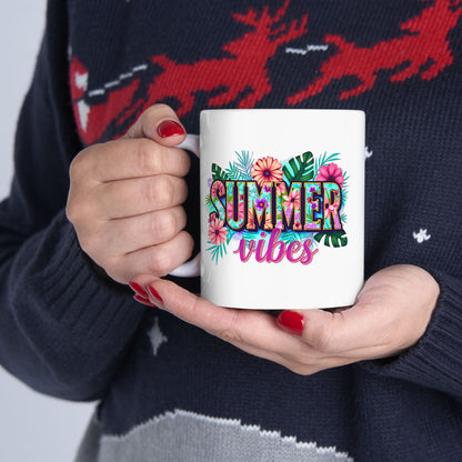 Tropical Summer Ceramic Mug | Fun Coffee Cup, Floral Drinkware, Gift for Beach Lovers, Summer Decor, Vacation Mug