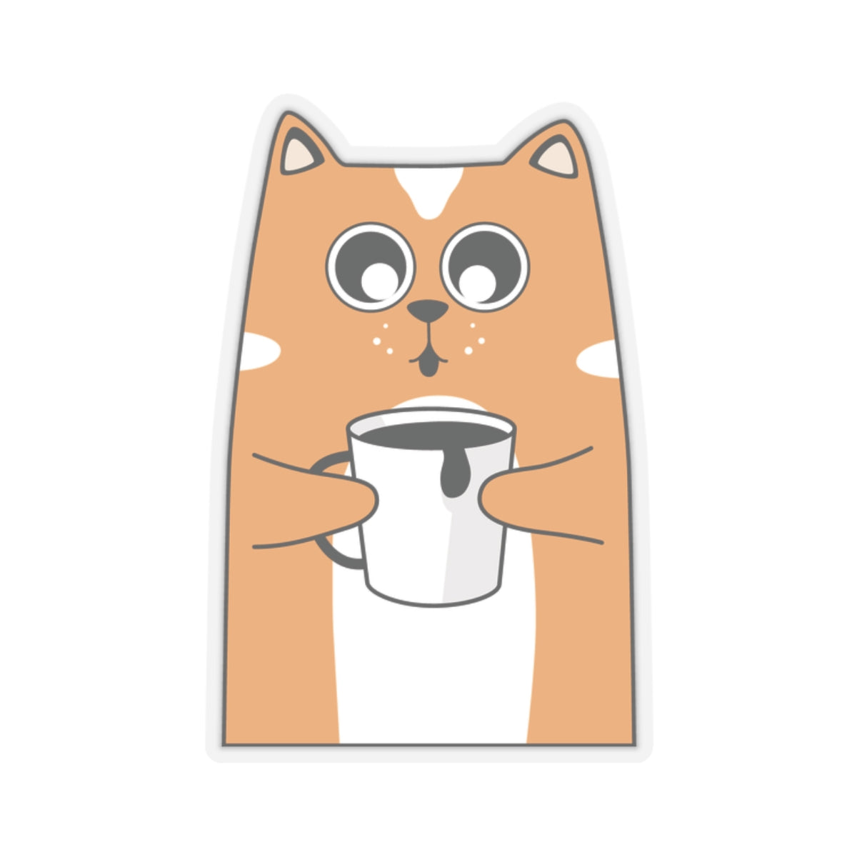 Funny Cat Sticker - Cute Orange Cat Holding Coffee Cup Illustration - Laptop, Water Bottle, Notebook, Car Decor, Cat Lovers