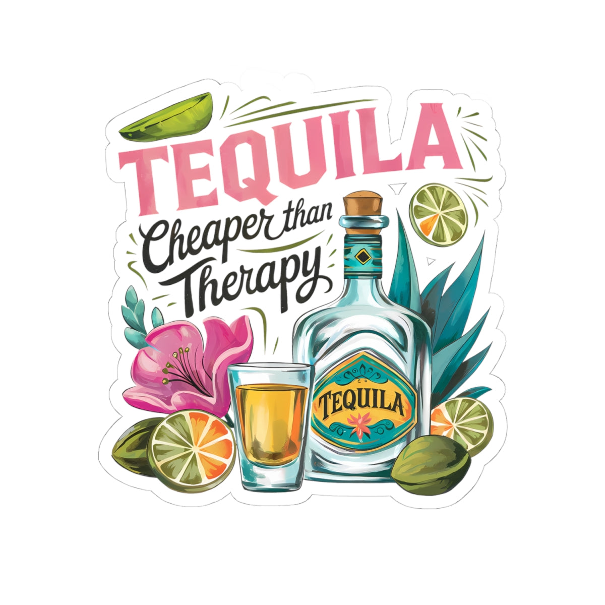 Tequila Therapy Stickers, Fun Party Decor, Laptop Stickers, Bar Decor, Gift for Tequila Lovers