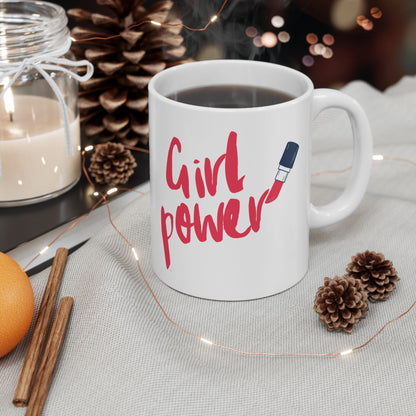 Girl Power Ceramic Mug, Lipstick Coffee Cup, Feminist Tea Mug, Empowerment Hot Beverage Mug, Makeup Lover Gift, 11oz 15oz Mug