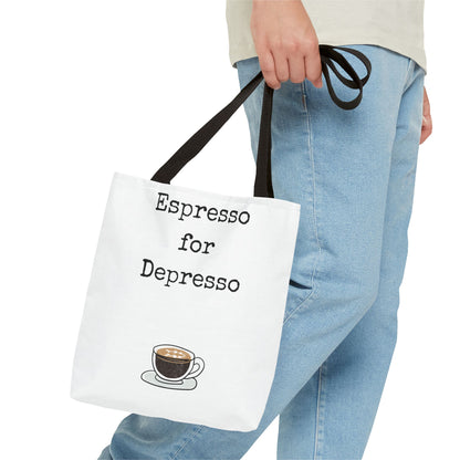 Espresso for Depresso Tote Bag, Coffee Lover Gift, Cute Grocery Bag, Casual Everyday Tote, Funny Quote Bag, Eco-Friendly Shopping Bag