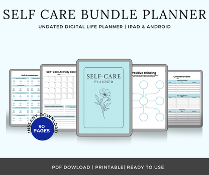 Self-Care Digital Planner Bundle | Undated Wellness & Mental Health Planner iPad/Android | Daily, Weekly, Monthly Self-Assessment Journal