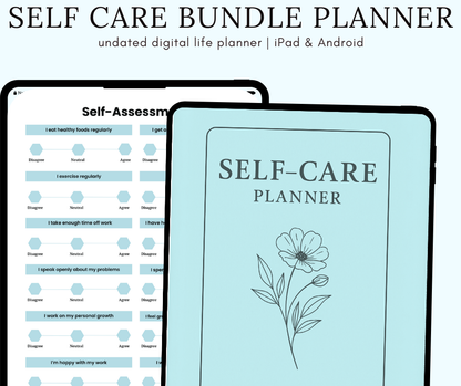 Self-Care Digital Planner Bundle | Undated Wellness & Mental Health Planner iPad/Android | Daily, Weekly, Monthly Self-Assessment Journal