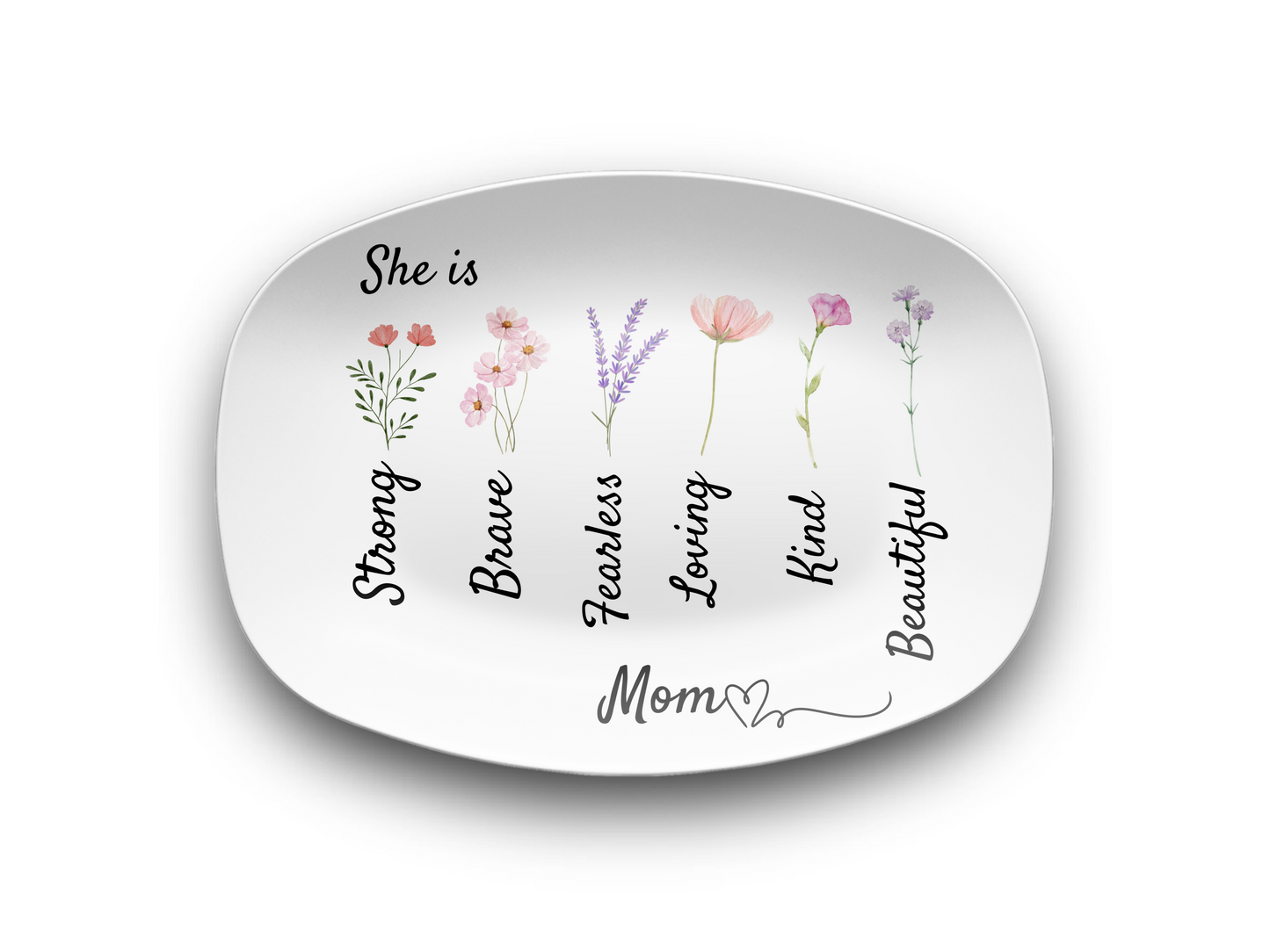 Personalized Mom Platter – Floral Oval Plate with Inspirational Words – Unbreakable & Microwave Safe